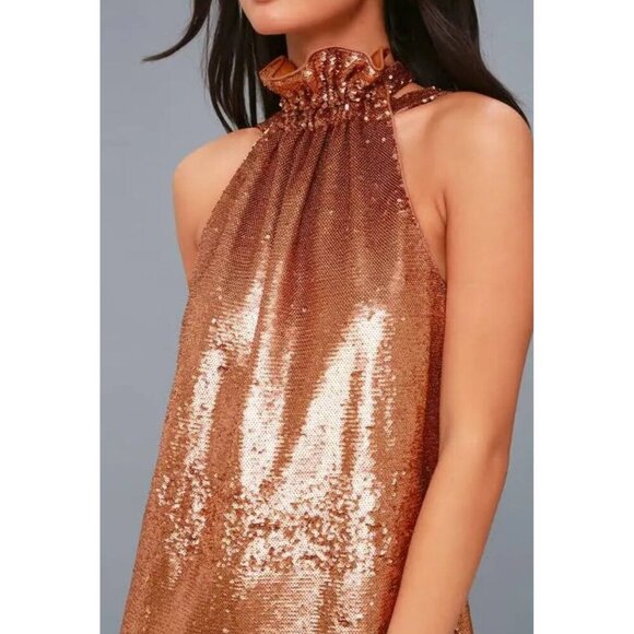 C/Meo Collective Sequence dress halter copper rose gold S Resolve ILLUMINATED - Picture 3 of 11